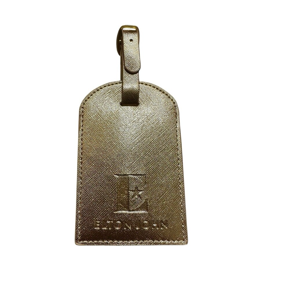 Elton John Gold Faux Leather Luggage Tag Travel Accessory for Suitcase or Bag
